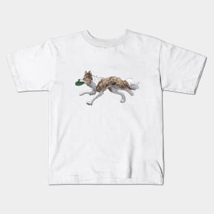 Running Red lilac Merle Border Collie with Frisbee Kids T-Shirt